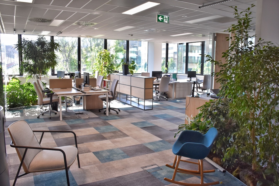 A 3E International Kft. új irodája a budai HillSide irodaházban. Az átláthatóság és a funkcionalitás mellett a harmonikus környezet megteremtése is fontos cél volt - fotó: Gesztesi Gergő