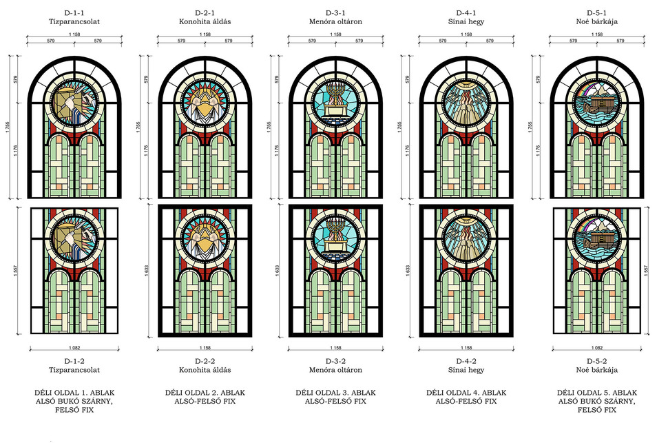 Az üvegablakok rekonstrukciós terve. Kép forrása: Bor András