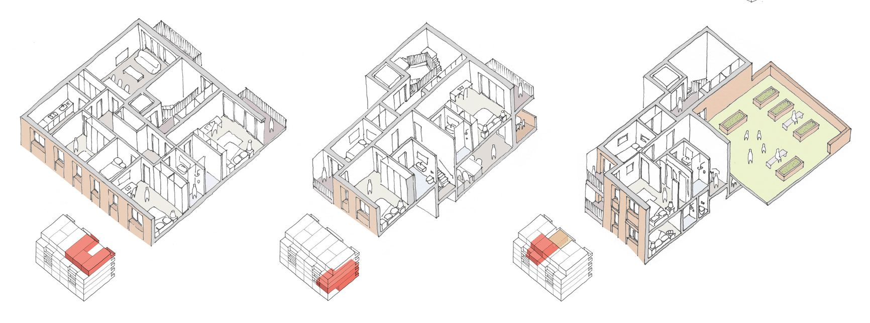 Három- négyszobás nagyobb lakások is megtalálhatóak a kisebbek mellett, közösségi tetőteraszokhoz kapcsolódva - Parade Living - építész: Jas Bhalla Architects