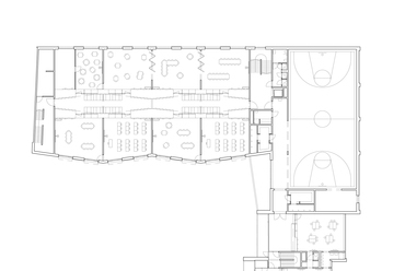 Het Vliegertje óvoda és általános iskola Deurne városában – 1. emelet alaprajz – Építész: BULK architecten