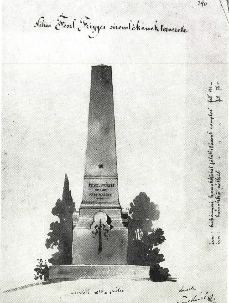 Feszl László sírterve nagybátyja, Feszl Frigyes emlékére, 1885 körül (Építés-Építészettudomány, 1981/1-2., 227. o.)
