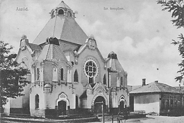 Aszód, zsinagóga 1910 körül, tervező: Román Miklós és Román Ernő (képeslap)