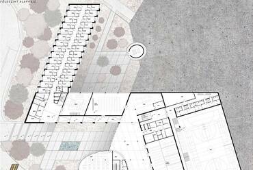 Az Egyheted Stúdió és a Zip Architects közös terve az MCC pályázatán. Vezérszint