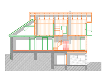 	Lakóház bővítése Solymáron – metszet – tervező: AU Műhely