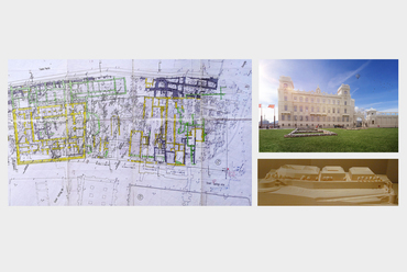 A Teleki-palota és barokk épületek (sár a várfalig 15m-es sávot szabadon hagytak. Ezt követte a beépítés korábbi koncepciója, a NY-i sétány és műemléki bemutató elkészült szakasza. Forrás: Bujdosó, Várkapitányság 