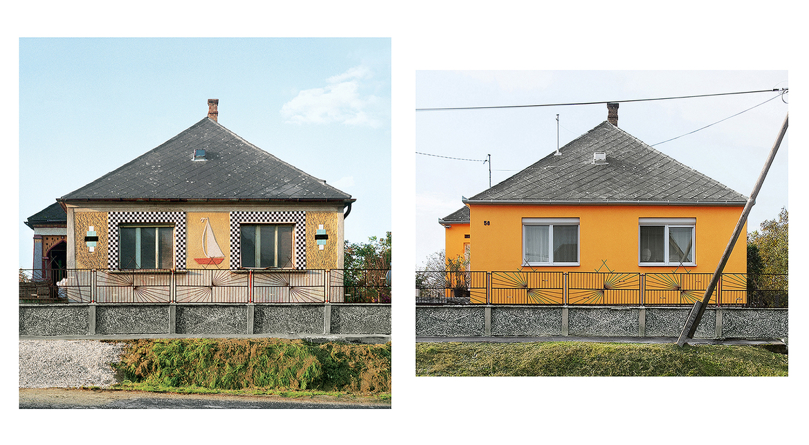 Komparació II. Szigetelés előtt és után A: Katharina Roters: Hungarian Cubes (Pannonhalma), 2012.  Az eredeti diszités 1970-ben készült.  B: Felújitás utáni állapot 2015-ben.