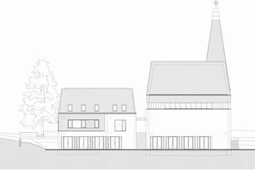 	Református templom és gyülekezeti központ Csömörön – északnyugati homlokzat – Tervező: 4plusz Építész Stúdió