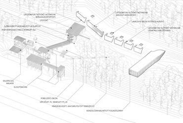 Axonometria - Esztramos Esszencia Látogatóközpont és Térségfejlesztési Stratégia Vázlat - építész: Krajnyák Nándor Bence