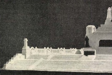 A Kossuth-mauzóleum pályázata 1902-ből, Jónás Dávid, Heidelberg Sándor és Bezerédi Gyula (szobrász) által beadott terv makettje (Vasárnapi Újság, 1902/14., 221. o.)