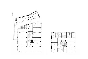    A Manderla földszinti és általános emeleti alaprajza, (forrás: FORUM, 1935, Hochhaus Manderla in Pressburg. 184-185. oldal)