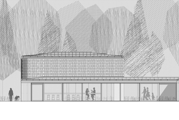 Normafa Síház rekonstrukciója és bővítése – északnyugati homlokzat – terv: Hetedik Műterem és Studio Konstella