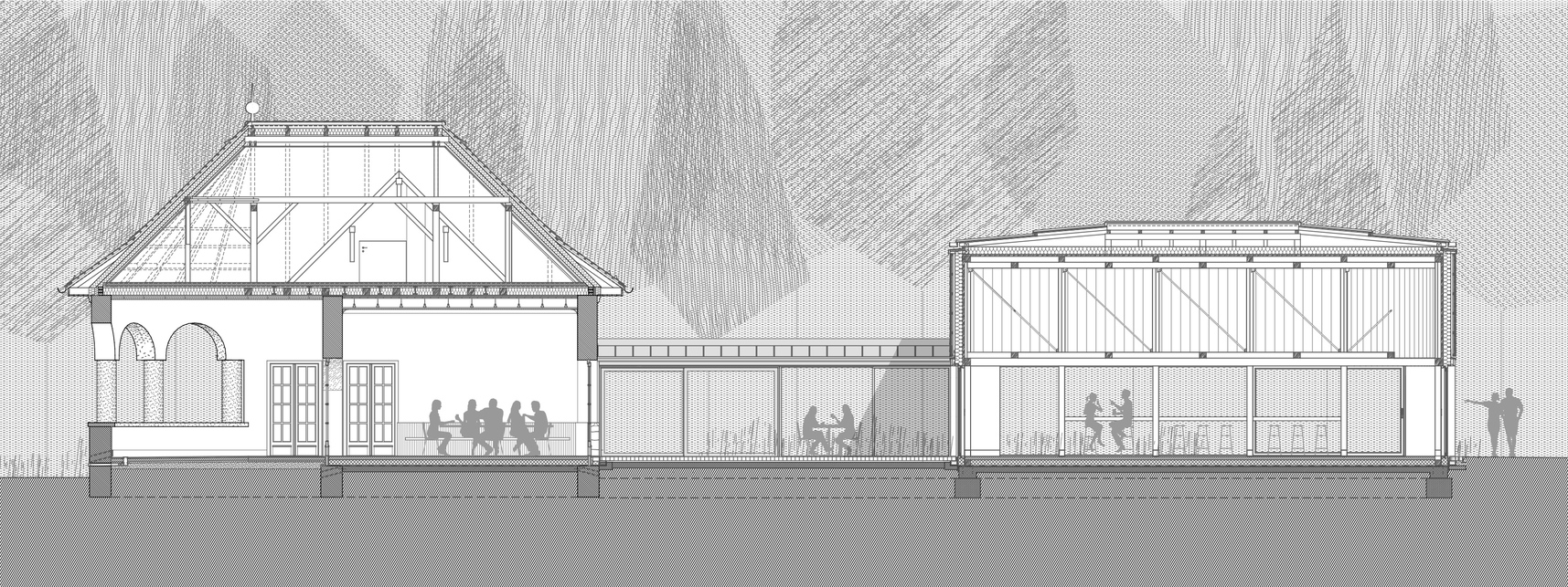 Normafa Síház rekonstrukciója és bővítése – hosszmetszet – terv: Hetedik Műterem és Studio Konstella