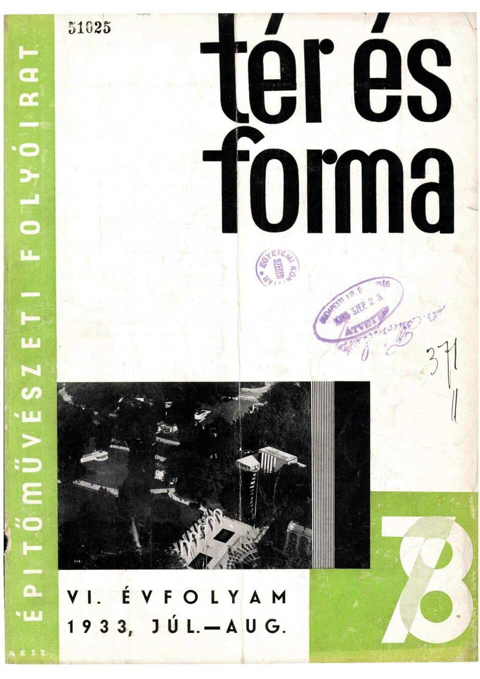 A Tér és Forma 1933. évi július-augusztusi számának borítója / Arcanum Digitális Tudománytár (ADT)