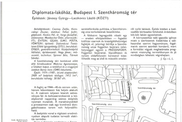 A Diplomata-házzal kapcsolatos témablokk első írása, az építészekkel rögzített interjú első lapja a Magyar Építőművészetből.