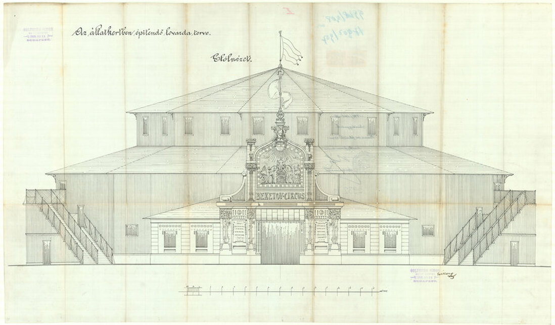 BEKETOW CIRKUSZ homlokzat tervrajz, 1908, Budapest – Forrás: Budapest Főváros Levéltára