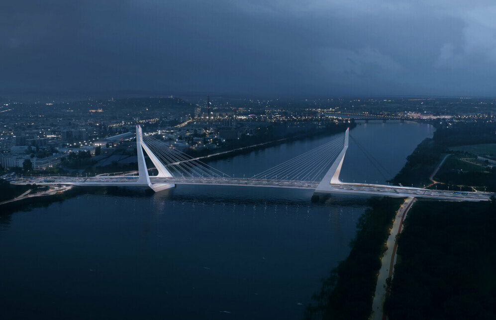 Az Új Duna-híd látványterve. Tervező: UNStudio, Buro Happold, forrás: bfk.hu	