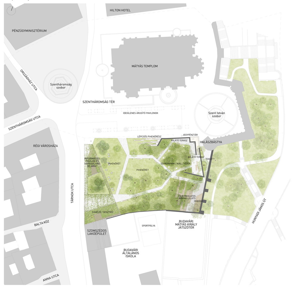 A Szentháromsági téri zöldfelületek megújítására kiírt nyílt tervpályázat munkája, Tervező: Urban Concept, 2022.