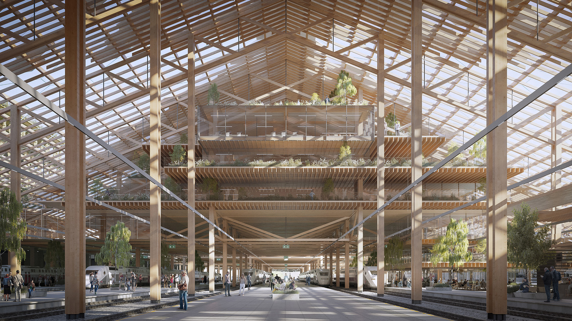 Kengo Kuma & Associates és az M-Teampannon közös pályaműve a Nyugati tervpályázaton