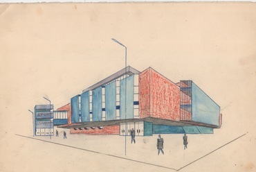 Szépen színezett sportcsarnok 1963-ból.