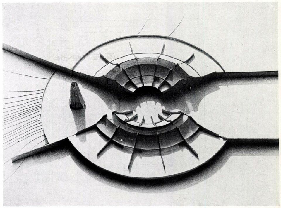 Bányászati Múzeum makettje, Komló, Szilvástető. Bachmann Gábor terve. (Magyar Építőművészet 1972/4. 21)