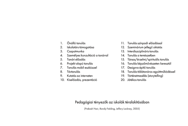 Pedagógiai tényezők az iskolák téralakításában - Kelenföld-Dunapart új általános iskolája – Botka Fanni Szilvia diplomaterve - forrás: Prakash Nair, Randy Fielding, Jeffery Lackney, 2005)