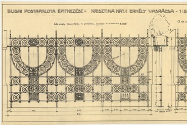Sándy Gyula: A budai postapalota Krisztina körúti erkélyrácsának terve, 1924. október, Forrás: MÉM MDK