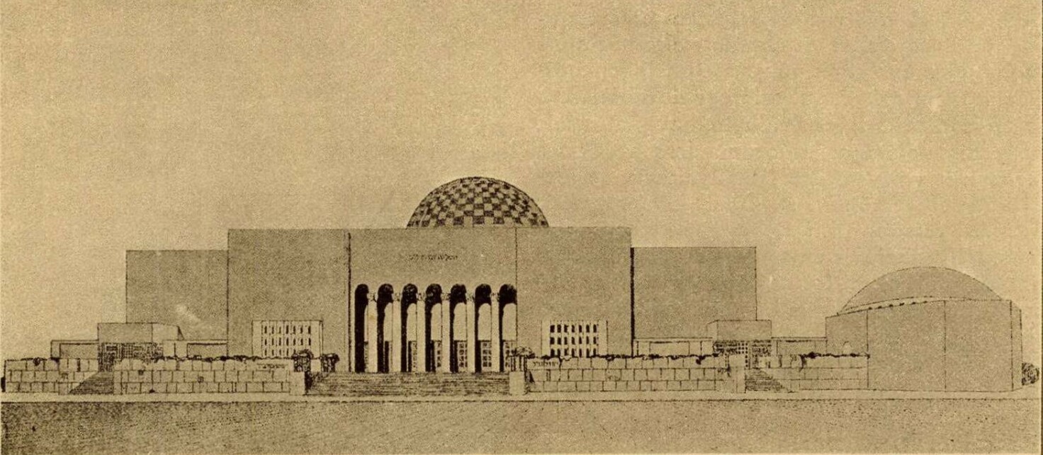 Lajta Béla pályázati terve a budai nagy zsinagóga épületére, 1912, Kép forrása: Mult és Jövő, 1912., 2. évf., 352.o.