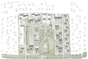 A Hetedik Műterem megosztott második díjas terve az Akadémia Park országos ötletpályázatára – koncepció