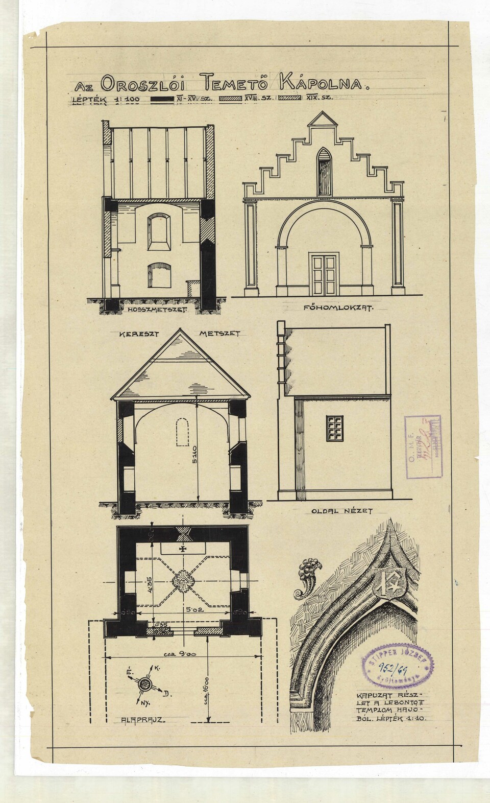 Stippek József: Oroszló, temetőkápolna, 1926 körül, Tervtár, ltsz. R 4223