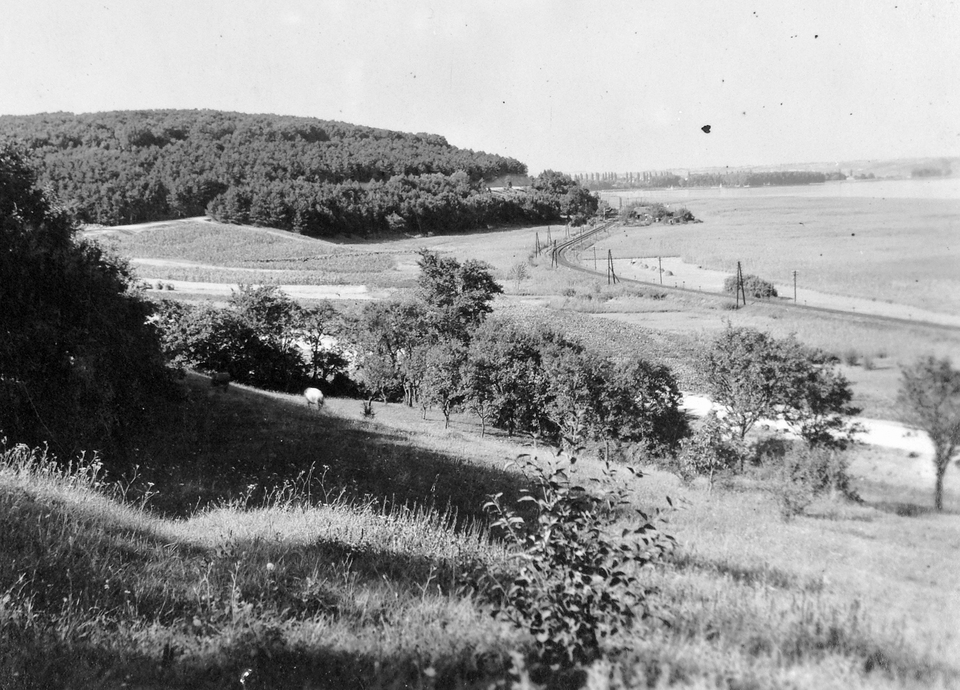 Balatonalmádi, a mai Káptalanfüred területe, a vasúti megálló környéke Balatonfüred felől nézve, 1928 / Fortepan 11521, Fortepan.