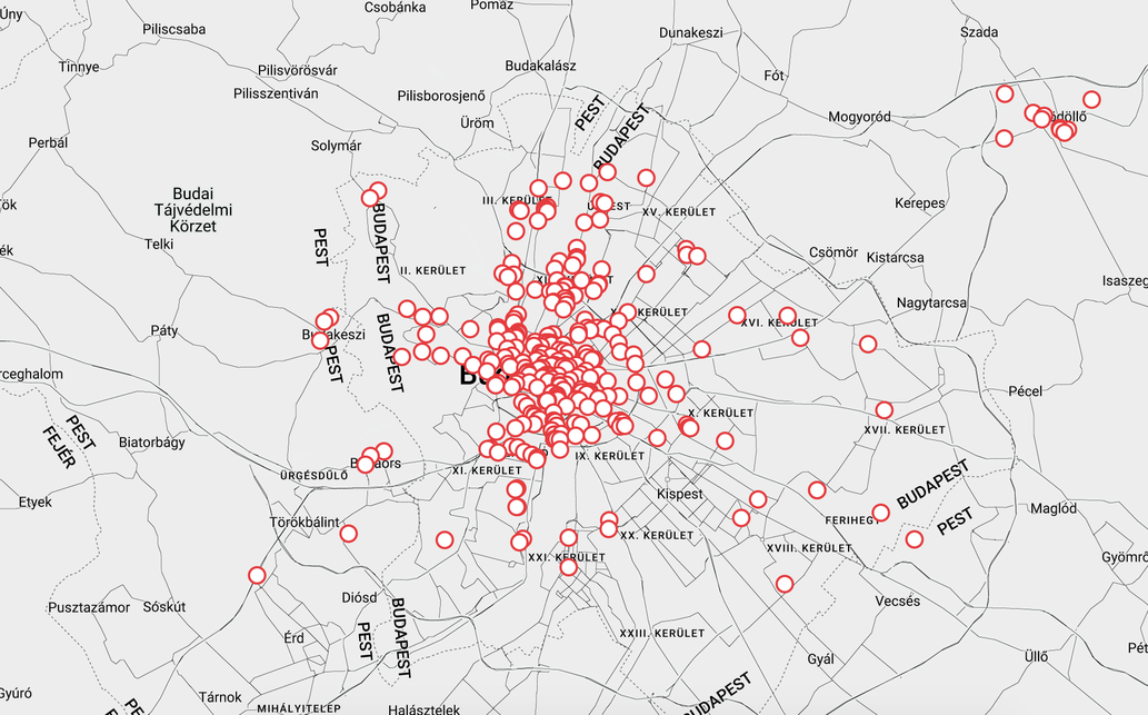 Az Építészfórum kortárs építészeti térképe – Budapest feldolgozottsága