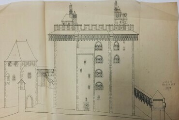 Eszményi rekonstrukiós rajz a Salamon-toronyról, Forrás, MÉM-MDK, Lux-hagyaték, 03516