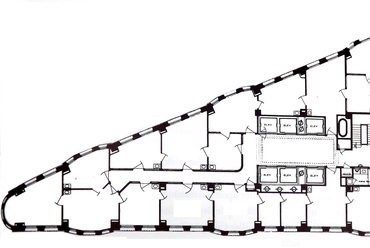 A Flatiron Building egy emeletének tipikus beosztása. Forrás: Wikimedia Commons / D. H. Burnham & co. – publikálta az "Architecture" magazin 1902-ben