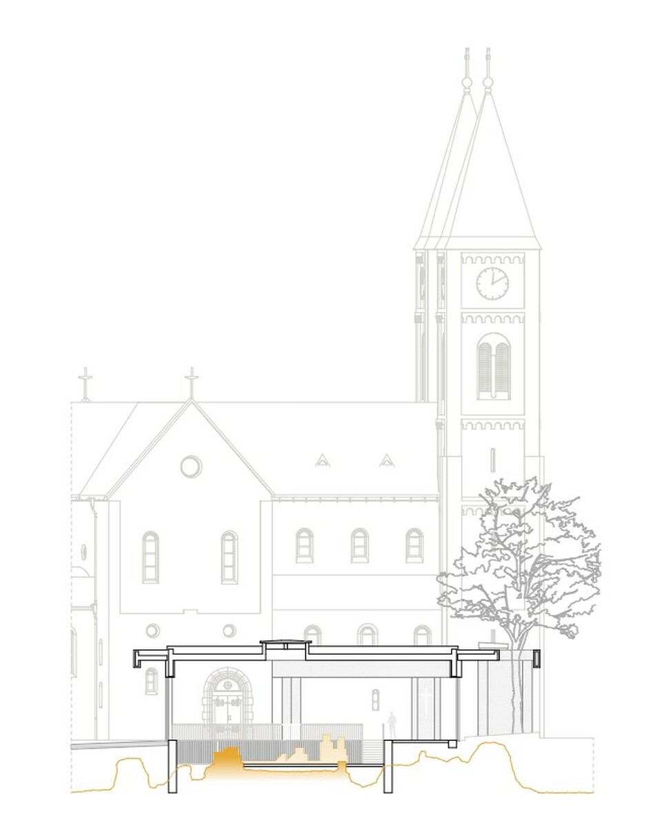 Metszet, A veszprémi Szent György-kápolna és környezetének megújulása, Tervező: M Építész Iroda