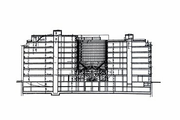 Képviseleti Irodaház, az épület metszetrajza. | Finta József műhelye c. kötet, 1997