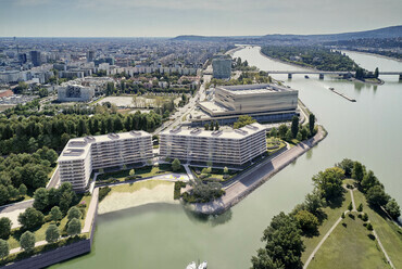 Látványterv a teljes épületről - T2.a Építésziroda: Danubio lakóépület. Forrás: T2a + Whitebox Visual