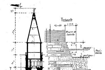 Az új torony spanyol nyelvű rajza, jól látható az alapozás és a megerősített belső mag, Forrás: tumblr, Archi/Maps