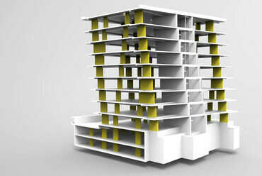 Szerkezet, modell - T2.a Építésziroda: Danubio lakóépület.