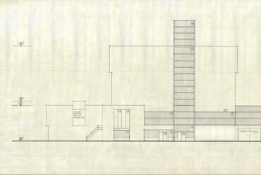 A szentendrei betongyár kavicsosztályozójának nyugati homlokzata, az Építésügyi Dokumentációs és Információs Központ gyűjteményéből
