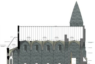 CC metszet, templomrom – A Paralel Építésziroda Zsámbéki romtemplom tervpályázatra készített kárba veszett terve.
