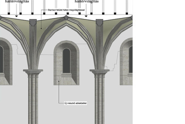 EE metszet, templom – A Paralel Építésziroda Zsámbéki romtemplom tervpályázatra készített kárba veszett terve.
