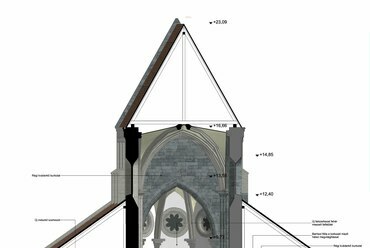 FF metszet, templomrom – A Paralel Építésziroda Zsámbéki romtemplom tervpályázatra készített kárba veszett terve.
