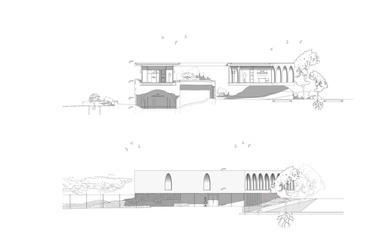 A BORD Építész Stúdió terve a zsámbéki Öregtemplom és környezetének megújítására. Metszet és homlokzati terv.
