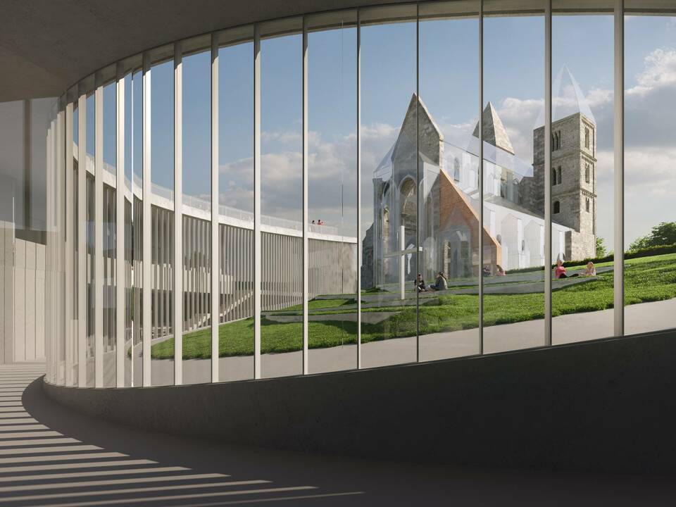 A látogató központ fókuszában a romtemplom – Látványterv – A DAW Építész Stúdió terve a zsámbéki öregtemplom és környezetének megújítására

