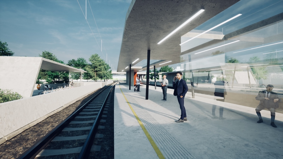 Rákospalota-Újpest vasútállomás korszerűsítésének koncepcióterve. Építészet: sporaarchitects
