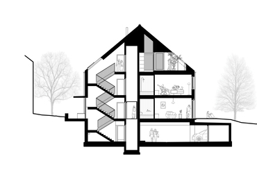 Metszet. STUDIO KRAFT: H151 ötlakásos társasház Lipótmezőn.
