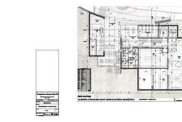 Látogatóközpont alaprajza, pinceszint. Zsámbéki romtemplom és környezetének megújítása. Xdot Építésziroda. 2023.
