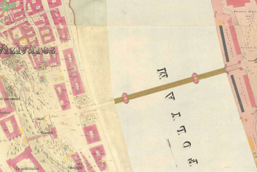 1873 A Széchenyi tér kataszteri térképe és később megvalósult parkosítás kontúrja (Mapire)
