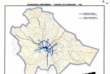 Autóbusz-közlekedés 1933-ban (Dr. Illyefalvi I. Lajos: A székesfőváros múltja és jelene grafikus ábrázolásban) – középpontban a Lánchíd
