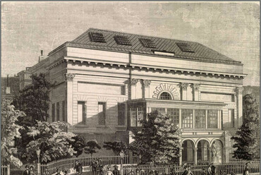 Az 1860-as években, a színház homlokzatának első átalakítása után. Forrás: Wikipedia
